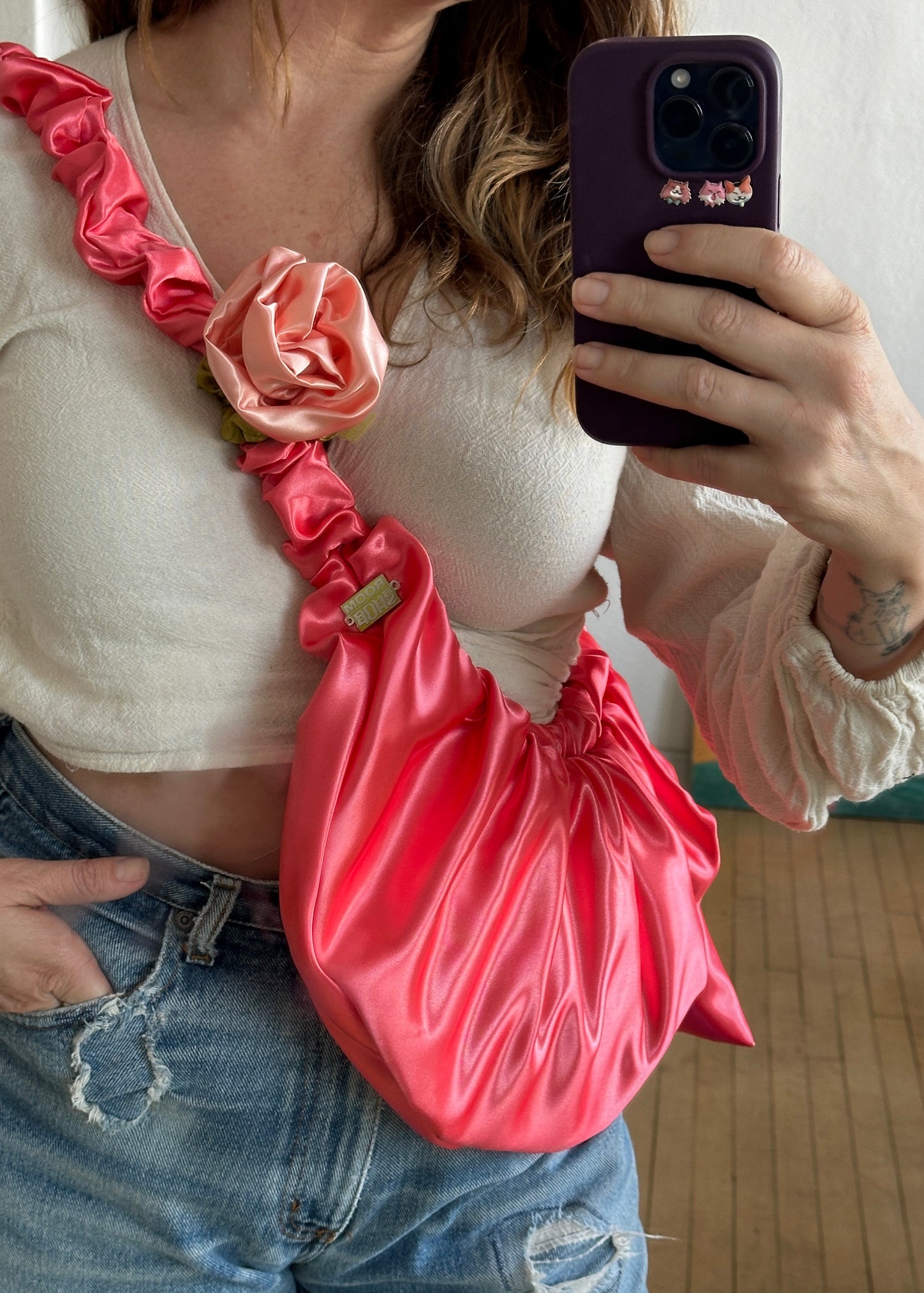 Croissant Crossbody with Rose Charm