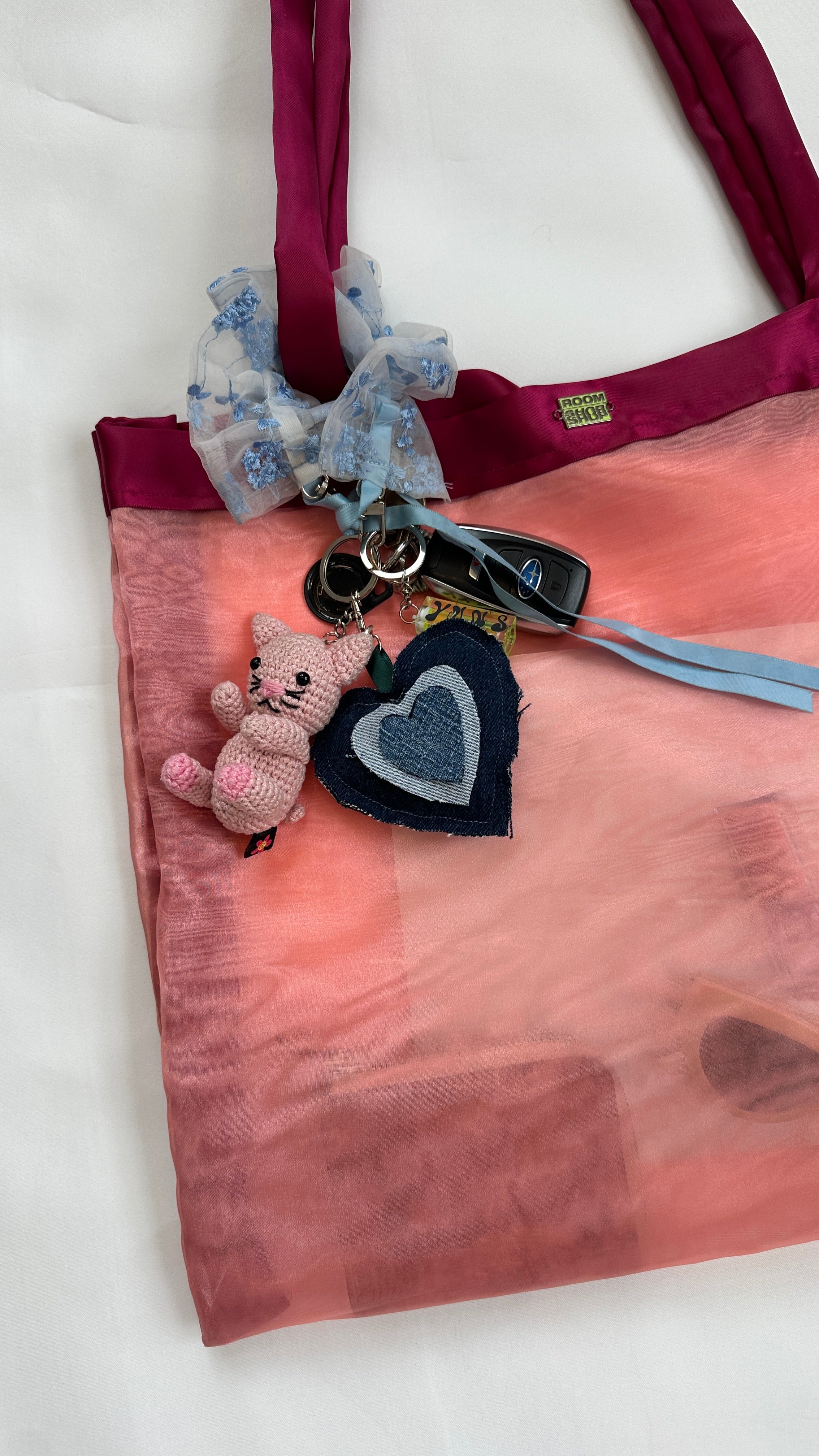 Bubbles Denim Heart Bag Charm