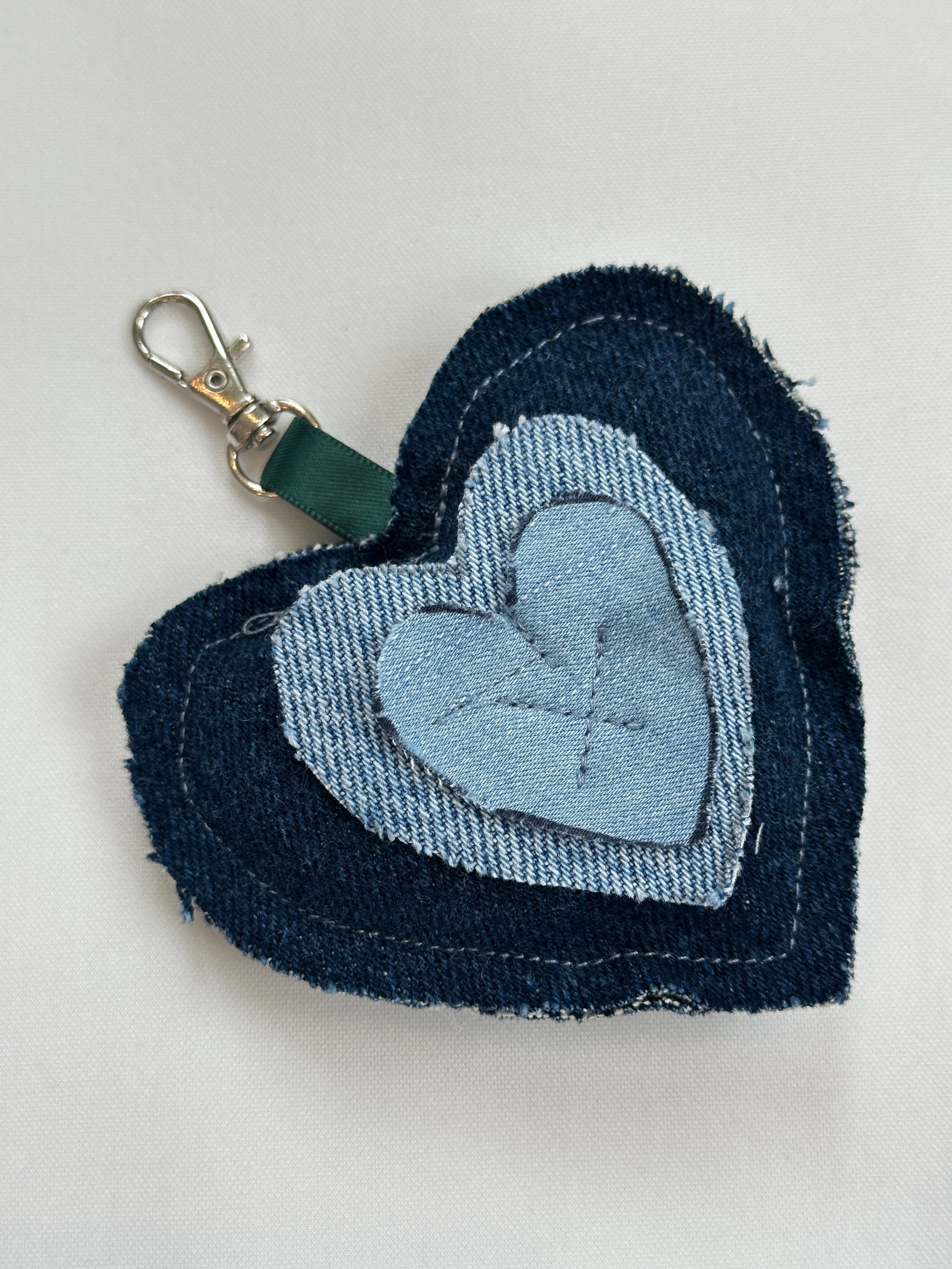 Bubbles Denim Heart Bag Charm