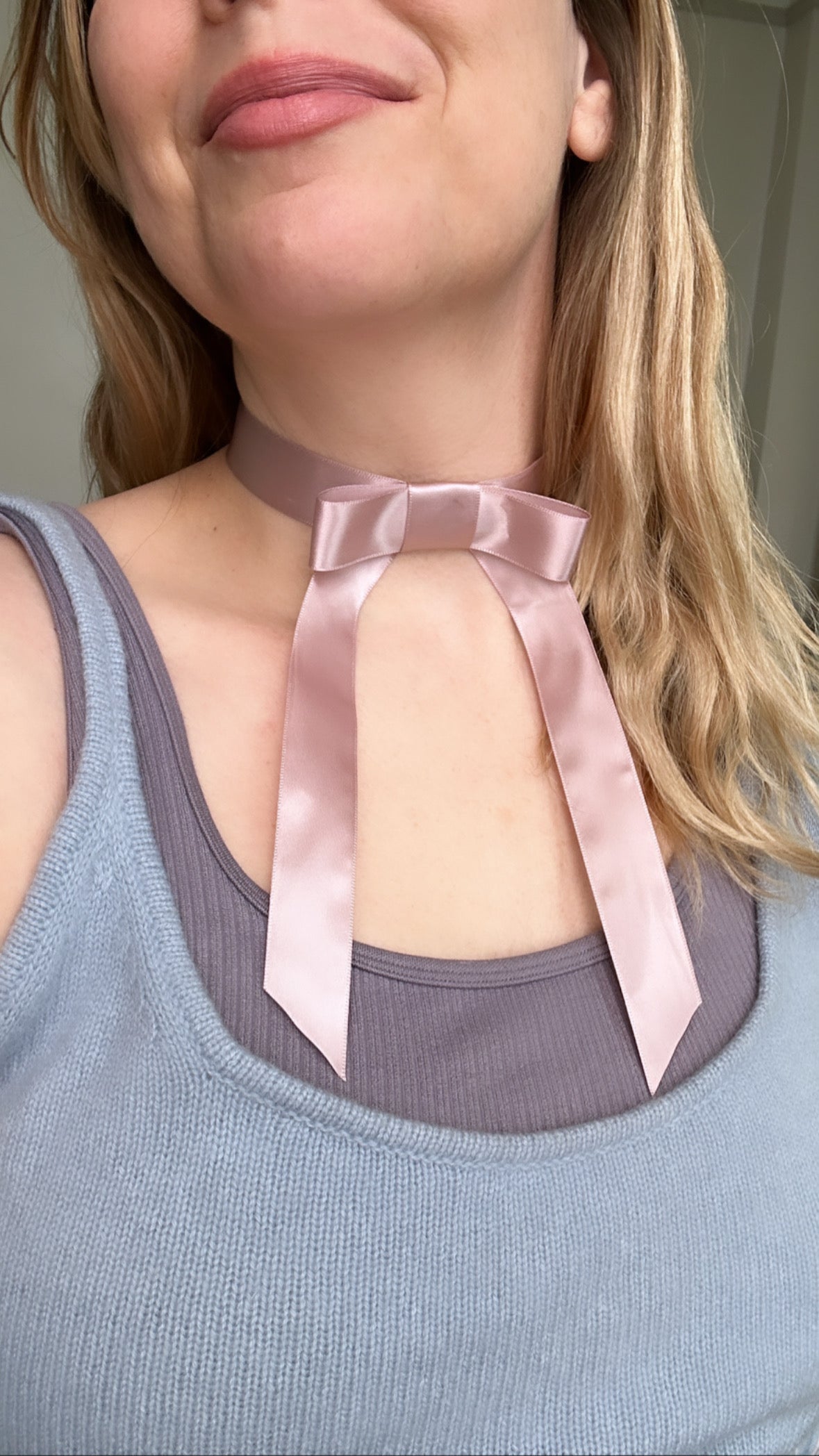 Ribbon Choker Necklace in Ballet Pink